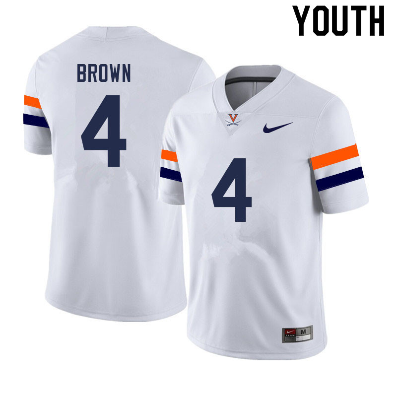 Youth #4 Elliott Brown Virginia Cavaliers College Football Jerseys Sale-White - Click Image to Close